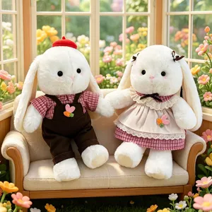 Long Ear Rabbit Plush Toy Cute Dressed Couple Honey Bunny Soft Stuffed Animal Soothing Toy Birthday Gift For Girls Kids
