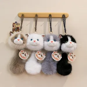 Monedero de Peluche con Cabeza de Gato Realista Colgante Ragdoll Llavero Decoración de Bolso Para Niñas Mujeres Regalo
