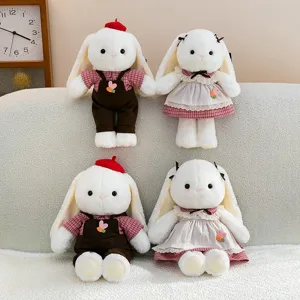 Adorable long-eared bunny plush dolls in cute couple outfits, perfect gift for girls