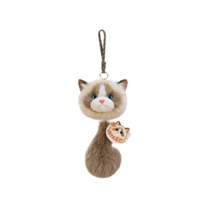 Adorable colgante de cabeza de gato de peluche Ragdoll con cola larga para niñas