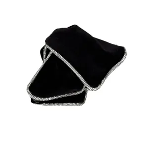 Elegant black velvet hair tie accessory featuring sparkling rhinestone edges for women