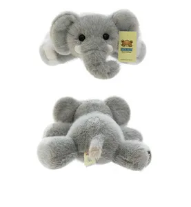 Front and back detail view of cute soft grey plush elephant toy for baby sleeping doll