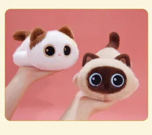 Cute big-eyed plush cats in calico and Siamese styles, soft stuffed animal gift toy