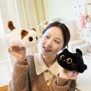 Cute big-eyed cat plush dolls in black and white colors, perfect soft gift for kids