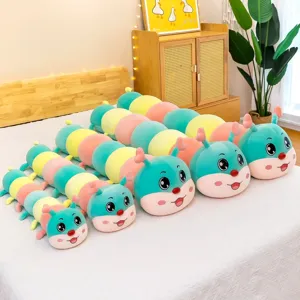 Long Colorful Caterpillar Plush Pillow Soft Stuffed Animal Body Pillow Macaron Color Stuffed Caterpillar Toy For Girls Bed Sleeping Pillow Kids Birthday Gift