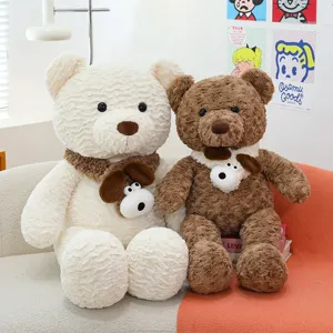 Lindo peluche oso de peluche bufanda cachorro suave marrón blanco muñeca regalo cojín principal