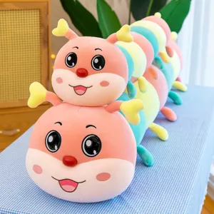 Soft long colorful caterpillar plush toy pillow for kids bed decoration and sleeping gift