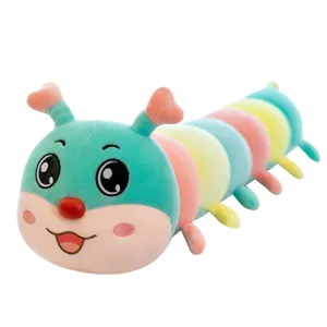 Soft colorful caterpillar plush toy pillow for children with a cute cartoon face