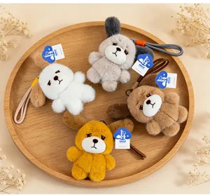 Cute sad dog plush keychain set with colorful ropes for bag charms and gift ideas