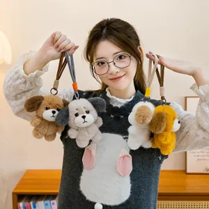 Cute pouty dog plush keychain series with colorful woven ropes for bags