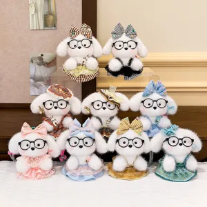 Cute plush puppy charms with glasses in various colorful outfits for bag hanging