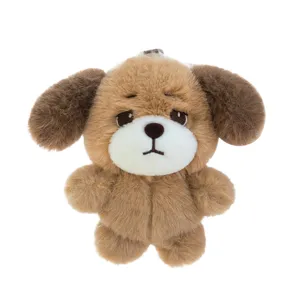 Cute sad expression plush dog keychain, soft brown puppy bag charm for gifts and accessories