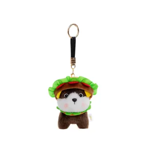 Simpatico portachiavi in peluche animale a tema burger con anello in metallo dorato