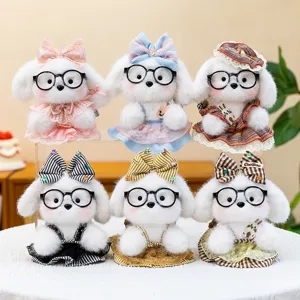 Cute plush puppy keychains with glasses and stylish outfits for bag charms