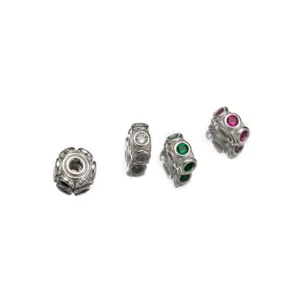 Close-up of 6mm S925 sterling silver spacer beads with colorful stones for DIY jewelry
