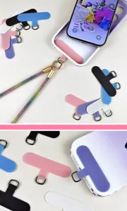 Close-up showing the installation of a universal phone lanyard tether tab in a case