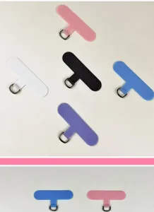 Universal phone lanyard tether pads in various colors with durable metal D-ring attachment.
