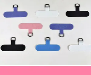 Overview of multiple colorful universal phone lanyard tether tabs with metal D-rings