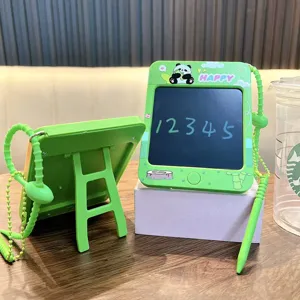 Portable green panda mini LCD writing tablet keychain with stylus for student bags