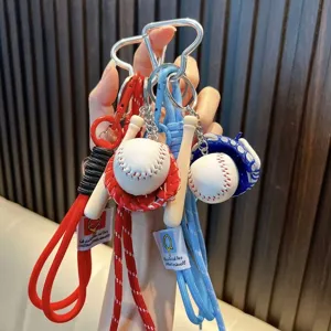 Baseball Sport Keychain Braided Rope With Miniature Bat Glove And Heart Photo Frame Car Bag Pendant Decor For Sports Fans