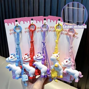 Simpatico Portachiavi a Forma di Pony a Cartone Animato Ciondolo Cavallo Zodiacale Con Corda Intrecciata PVC Animale Charm per Borsa Donna Bambini Scuola Auto Accessorio Regalo