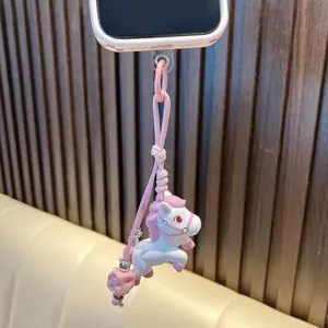 Simpatico ciondolo per cellulare a forma di pony rosa e bianco per borse e chiavi