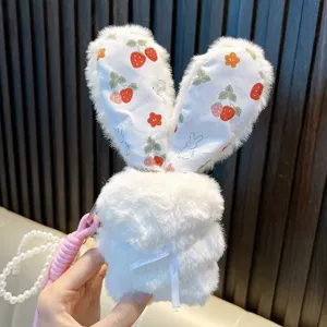 Pochette lapin peluche mignon lapin porte-clés en peluche charme de sac duveteux