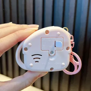 Mini porte-clés enregistreur rose vue arrière compartiment à piles