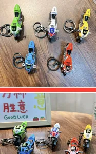 Cool motorcycle keychain set, metal bike model bag charm, fashion keyring for couples and friends.