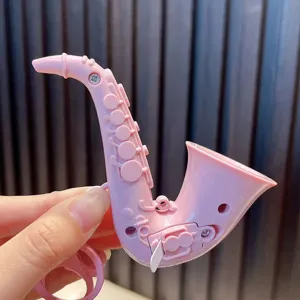 Lindo llavero de juguete musical de saxofón rosa en miniatura para colgar bolsos