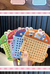 Close-up of rabbit-shaped magnetic bead drawing board keychains in various colors