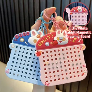 Cute Cartoon Rabbit Magnetic Drawing Board Keychain Mini Steel Ball Drawing Pad Stress Relief Toy Bag Pendant Gift For Kids