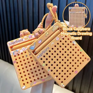Cartoon Capybara Magnetic Drawing Board Keychain Stress Relief Mini Bead Art Board Bag Charm For Students Gift Jewelry
