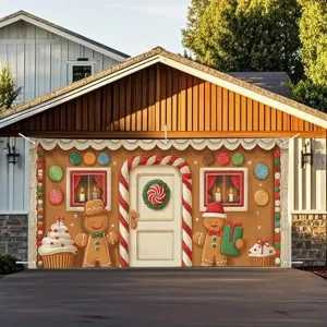 Large Christmas Garage Door Banner 100D Polyester Santa Claus Winter Snow Scene Background For New Year Home Outdoor Hanging Decoration