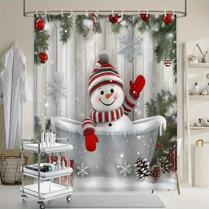 Festlicher Weihnachts-Duschvorhang mit Schneemann und Tannenbaum für das Badezimmer