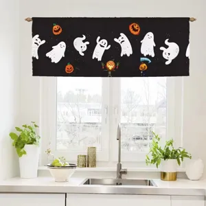 Rideau de cuisine Halloween avec fantômes et citrouilles pour déco de fenêtre