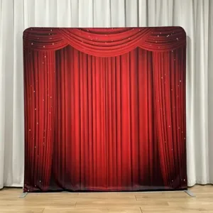 Soporte de fondo de tela elástica cuadrado con cortina de escenario roja para eventos