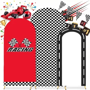 Racing Car Theme Arch Backdrop Covers Set Arched Wall Backdrop Cover For Children Birthday Party Welcome Decoration Arch Stand Cover