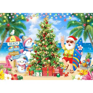 Kerstmis In Juli Achtergrond Zomer Strand Tropisch Kerstman Sneeuwpop Fotografie Achtergrond Vakantie Feest Decoratie Banner