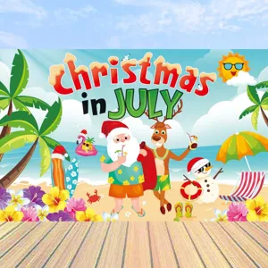 Tropische Christmas in July achtergrond voor zomerse strandfeestdecoraties.