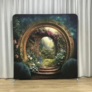 Soporte de fondo de tela con diseño de arco de jardín mágico para fiestas y eventos.