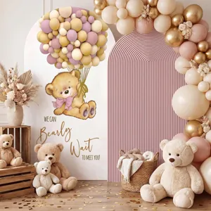 Bogen-Hintergrundabdeckung mit Teddybär und Ballon-Girlande für Babyparty Dekoration.