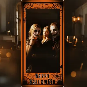 Sfondo per cabina fotografica di Halloween con decorazioni horror di fantasmi e zombie