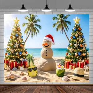 Tropisch strand Kerstmis in juli achtergrond banner voor zomerfeest versiering