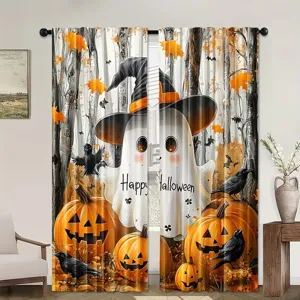 Rideaux de fenêtre citrouille fantôme dessin animé Halloween pour salon chambre fête