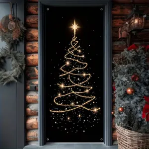 Festive sparkling Christmas tree door banner for holiday home entrance party decoration