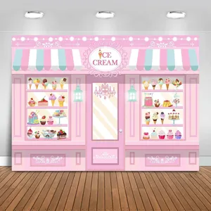 Sfondo fotografico a tema gelateria rosa per decorazioni per feste di compleanno