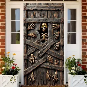 Halloween Door Curtain Horror Polyester Tapestry Pumpkin Ghost Skeleton Printed Wall Hanging Hanging Banner For Home Party Decoration