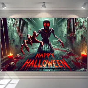 Gruselige Halloween-Kulisse mit Zombie-Skelett für Party- und Spukhaus-Wanddekoration