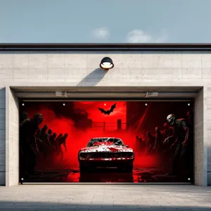 Banner de puerta de garaje de Halloween con escena de zombies para fiesta de terror